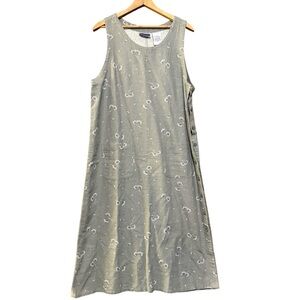 Vintage 1990 Y2K Grey Floral Linen Cotton Blend Gardening Jumper Dress